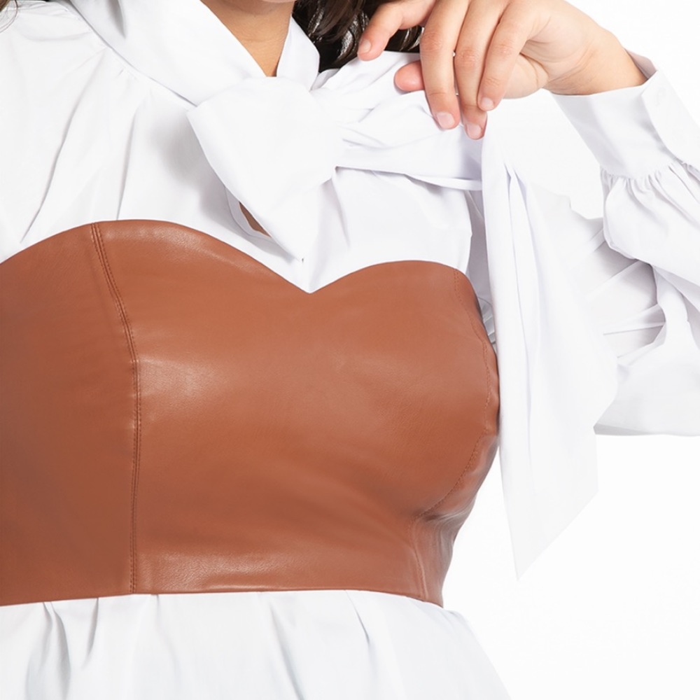 Brand New Camel Faux Leather Zip Up Corset